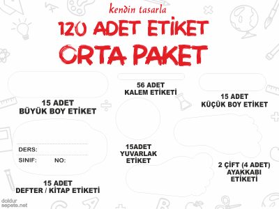 Okul Etiketi Orta Set, 120 Adet Etiket