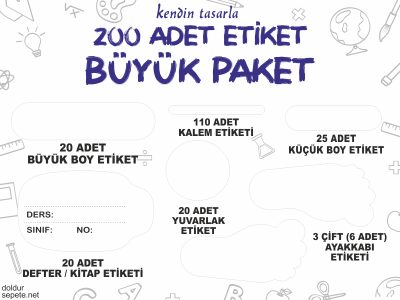 Okul Etiketi Büyük Set, 200 Adet