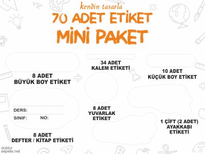 Okul Etiketi Mini Set, 70 Adet Etiket