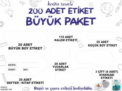 Okul Etiketi Büyük Set, 200 Adet