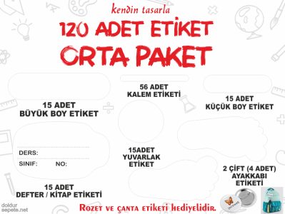 Okul Etiketi Orta Set, 120 Adet Etiket